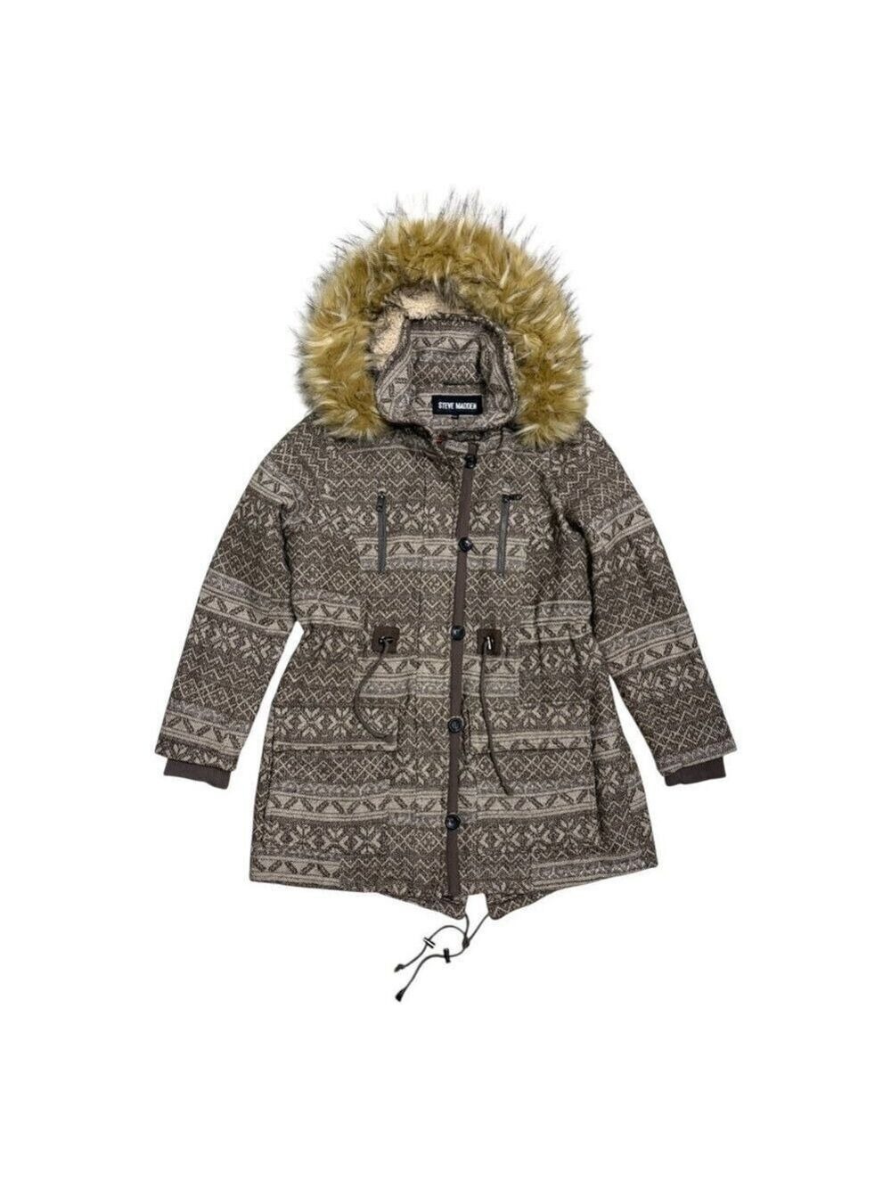 STEVE MADDEN Faux Fur Wool Blend Winter Parka Jacket Coat Womens Medium